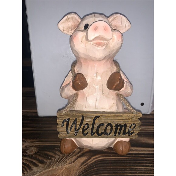 Pig Piggy Welcome Sign Standing Farmhouse Country Decor - Picture 2 of 8